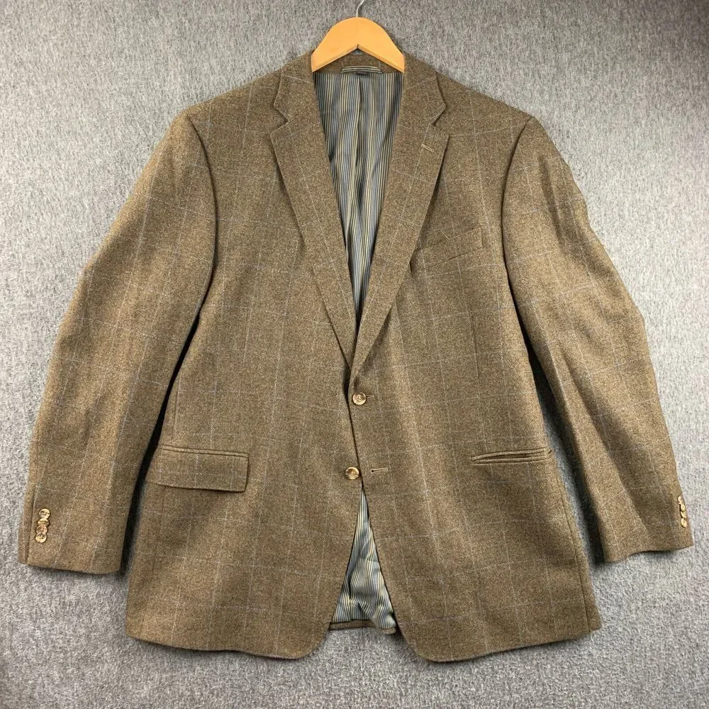 Haspel Belmont Blazer Jacket Men 48L (Fits Small) Brown Cashmere Wool Sport Coat